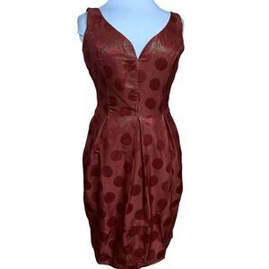 Gillian 100% Silk Vtg 80's Tonal Dot Red Dress Metallic Pin Stripe Lined Sz 8